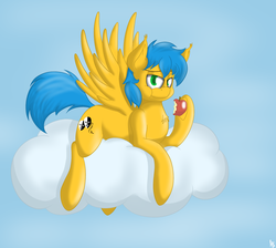 Size: 1621x1452 | Tagged: safe, artist:mooniearts, oc, oc only, pegasus, pony, apple, cloud, solo