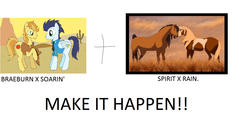 Size: 1280x634 | Tagged: safe, artist:hyolark, braeburn, soarin', pegasus, pony, g4, dreamworks, exploitable meme, gay, make it happen, male, meme, rain (character), rain (spirit: stallion of the cimarron), ship:soarburn, shipping, spirit (spirit: stallion of the cimarron), spirit: stallion of the cimarron