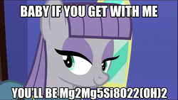 Size: 1280x720 | Tagged: safe, edit, edited screencap, screencap, maud pie, earth pony, pony, g4, bedroom eyes, chemistry, chemistry joke, cummingtonite, female, image macro, innuendo, mare, meme, pun, rock pun