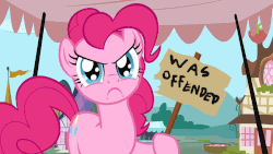 Size: 900x506 | Tagged: source needed, safe, artist:dtkraus, edit, edited screencap, screencap, pinkie pie, earth pony, pony, g4, putting your hoof down, >:c, angry, animated, crying, cute, diapinkes, eye shimmer, female, frown, looking at you, madorable, mare, offended, parody, reaction image, sign, solo
