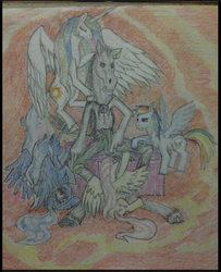 Size: 462x570 | Tagged: safe, artist:dragon0693, fluttershy, princess celestia, princess luna, rainbow dash, g4, tikbalang