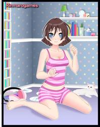 Size: 475x600 | Tagged: safe, oc, oc only, oc:artsy heart, cat, human, barely pony related, clothes, female, humanized, midriff, pajamas, rinmarugames, solo, tank top