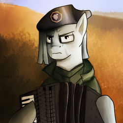 Size: 2000x2000 | Tagged: safe, artist:kaine, marble pie, g4, accordion, dat face soldier, female, high res, musical instrument, ponified meme, remove kebab, solo