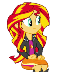 Size: 300x360 | Tagged: safe, artist:mohawgo, sunset shimmer, equestria girls, g4, rainbow rocks, animated, bopping shimmer, clothes, cute, diabetes, female, gif, headbob, hnnng, jacket, leather jacket, photoshop, shimmerbetes, simple background, smiling, solo, sweet dreams fuel, transparent background, when she smiles