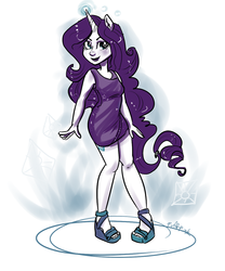 Size: 1000x1200 | Tagged: safe, artist:puffpink, rarity, human, g4, clothes, cutie mark, dress, eared humanization, female, glowing horn, horn, horned humanization, human facial structure, humanized, ponied up, solo, wedge heel