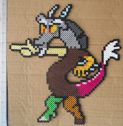 Size: 1280x1312 | Tagged: safe, artist:corneliusedmond, artist:khaomortadios, discord, draconequus, g4, bead sprite, megapony, perler