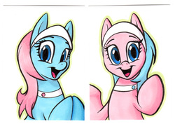 Size: 533x378 | Tagged: safe, artist:retrostarling, aloe, lotus blossom, g4, cute, duo, female, open mouth, siblings, sisters, spa twins, traditional art