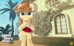 Size: 1024x640 | Tagged: safe, artist:supermare, oc, oc only, oc:cream heart, pony, bipedal, clothes, crossover, grand theft auto, gta v, solo
