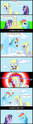 Size: 875x3288 | Tagged: safe, artist:meteorimpact, derpy hooves, rainbow dash, twilight sparkle, pegasus, pony, g4, comic, female, mare, muffin, underp