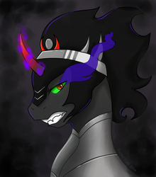 Size: 800x910 | Tagged: safe, artist:pastel-circus, king sombra, g4, glowing eyes, looking at you, magic, male, profile, solo