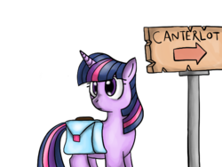 Size: 640x480 | Tagged: dead source, safe, artist:onyourownaccord, twilight sparkle, g4, bag, female, saddle bag, sign, simple background, solo, transparent background