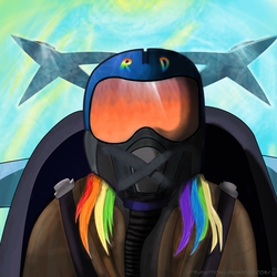 Size: 4000x4000 | Tagged: safe, artist:cheshiresdesires, rainbow dash, human, g4, female, helmet, humanized, jet, pilot, plane, solo