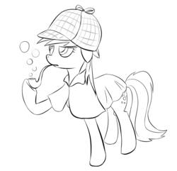 Size: 900x869 | Tagged: safe, artist:rubrony, derpy hooves, pegasus, pony, g4, clothes, female, hat, mare, monochrome, pipe, solo
