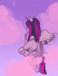 Size: 1000x1300 | Tagged: safe, artist:puffpink, twilight sparkle, anthro, g4, ambiguous facial structure, cloud, cloudy, female, solo, twilight sparkle (alicorn)