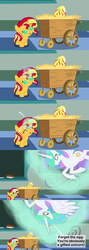 Size: 1120x3150 | Tagged: safe, artist:beavernator, princess celestia, sunset shimmer, alicorn, pony, unicorn, equestria girls, g4, all glory to the beaver grenadier, baby, baby pony, comic, cute, diaper, female, filly, filly sunset shimmer, foal, glowing horn, horn, magic, mare, phoenix egg, shimmerbetes, smiling, spread wings, telekinesis, upside down, wide eyes, younger