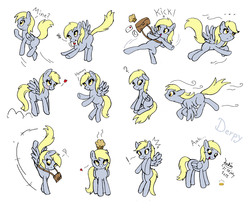 Size: 1550x1300 | Tagged: safe, artist:joakaha, derpy hooves, pegasus, pony, g4, backbend, female, mailbag, mare, muffin, sketch dump