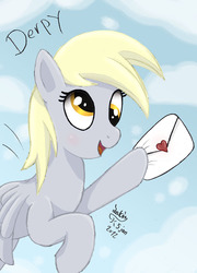 Size: 900x1250 | Tagged: safe, artist:joakaha, derpy hooves, pegasus, pony, g4, female, letter, mare, solo