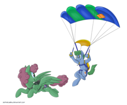 Size: 1200x989 | Tagged: safe, artist:spainfischer, oc, oc only, oc:software patch, oc:windcatcher, pony, flying, parachute, simple background, skydiving, transparent background, windpatch