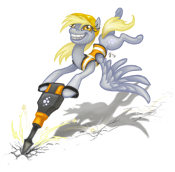 Size: 1386x1356 | Tagged: safe, artist:gingerfoxy, derpy hooves, pegasus, pony, g4, female, jackhammer, mare, solo