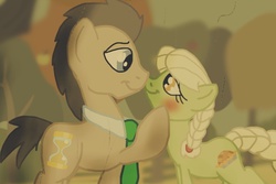 Size: 665x444 | Tagged: safe, artist:biosonic100, doctor whooves, granny smith, time turner, g4, crack shipping, docsmith, female, male, shipping, straight, young granny smith