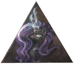 Size: 577x496 | Tagged: safe, artist:grinu, nightmare rarity, g4, all seeing eye, eye of providence, female, illuminati, magic, solo, traditional art