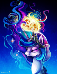 Size: 1539x2006 | Tagged: dead source, safe, artist:matrosha123, princess celestia, g4, eyes closed, female, portrait, solo, space, sun