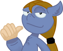 Size: 697x558 | Tagged: safe, oc, oc only, earth pony, pony, blue, chest fluff, hand, ponysona, ponytail, profilepic, smiling, smug, solo