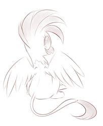 Size: 761x931 | Tagged: safe, artist:jessy, oc, oc only, cockatoo, griffon, blushing, cute, griffon oc, looking at you, looking back, monochrome, sitting, smiling, solo, spread wings