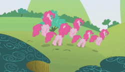 Size: 400x229 | Tagged: safe, edit, edited screencap, screencap, pinkie pie, earth pony, pony, g4, griffon the brush off, animated, female, mare, multeity, too much pink energy is dangerous, xk-class end-of-the-world scenario