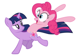 Size: 6199x4495 | Tagged: artist needed, safe, pinkie pie, twilight sparkle, g4, absurd resolution, conjoined, female, fusion, lesbian, running, ship:twinkie, shipping, simple background, smiling, wat, we have become one, what has magic done, what has science done, wide eyes