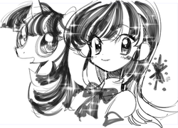 Size: 800x577 | Tagged: safe, artist:memoneo, twilight sparkle, human, g4, female, humanized, monochrome, solo