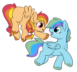 Size: 550x517 | Tagged: safe, artist:lulubell, oc, oc only, oc:perry russet, oc:phoenix, magical lesbian spawn, offspring, parent:applejack, parent:rainbow dash, parents:appledash, simple background, transparent background, twins