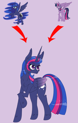 Size: 500x782 | Tagged: safe, artist:deusexequus, princess luna, twilight sparkle, alicorn, pony, g4, female, fusion, mare, simple background, twilight sparkle (alicorn)