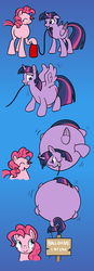 Size: 750x2150 | Tagged: safe, artist:tfinequestria, pinkie pie, twilight sparkle, alicorn, earth pony, pony, g4, air inflation, comic, female, helium tank, hose, immobile, inflation, mare, round, spherical inflation, transformation, transformation sequence, twiblimp sparkle, twilight sparkle (alicorn)