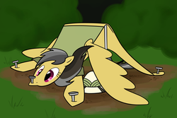 Size: 2250x1500 | Tagged: safe, artist:tfinequestria, daring do, g4, cartoon physics, flattened, inanimate tf, objectification, solo, tent, transformation