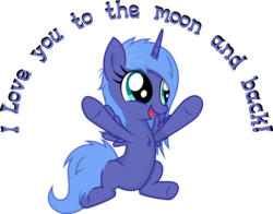 Size: 1010x791 | Tagged: dead source, safe, artist:farminilla, princess luna, g4, filly, happy, s1 luna, smiling, woona