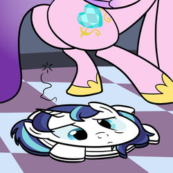 Size: 1000x1000 | Tagged: safe, artist:tfinequestria, princess cadance, shining armor, g4, butt, cartoon physics, derp, fetish, flattened, lovebutt, plot, pony pancake, the ass was fat