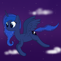 Size: 1000x1000 | Tagged: safe, artist:joey, princess luna, g4, cloud, cloudy, female, night, smiling, solo, stars