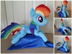 Size: 640x480 | Tagged: safe, artist:penniesponyplushies, rainbow dash, g4, irl, photo, plushie, shoulder pony