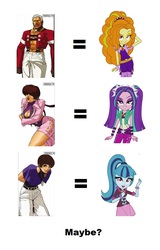 Size: 674x1056 | Tagged: safe, adagio dazzle, aria blaze, sonata dusk, equestria girls, g4, my little pony equestria girls: rainbow rocks, chris, king of fighters, shermie, the dazzlings, yashiro nanakase