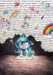 Size: 450x637 | Tagged: safe, artist:dearmary, princess luna, g4, darkness, derp, draw, drawing, filly, light, pencil, russian, table, thinking, woona