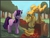 Size: 1025x775 | Tagged: dead source, safe, artist:noben, applejack, twilight sparkle, earth pony, pony, unicorn, applebuck season, g4, my little pony: friendship is magic, apple, apple cart, concerned, fail, female, funny, harness, horn, scene interpretation, silly, silly pony, trapped, unicorn twilight, upside down, who's a silly pony