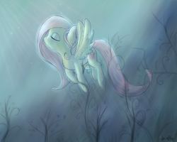 Size: 2500x2000 | Tagged: safe, artist:gnidagovnida, fluttershy, pegasus, pony, g4, eyes closed, female, flying, high res, solo