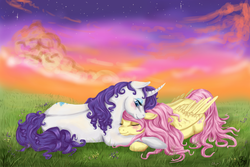 Size: 1024x683 | Tagged: safe, artist:zephyrinethetigress, fluttershy, rarity, g4, female, lesbian, ship:flarity, shipping