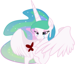 Size: 10000x8476 | Tagged: safe, artist:verard87, artist:zev, princess celestia, butterfly, pony, g4, absurd resolution, crying, female, mare, simple background, smiling, solo, transparent background