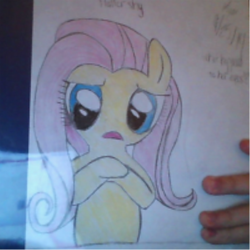 Size: 480x480 | Tagged: safe, fluttershy, g4, amateur, butterscotch, crayon, female, male, pencil drawing, rule 63, self ponidox, selfcest, ship:flutterscotch, shipping, straight, traditional art