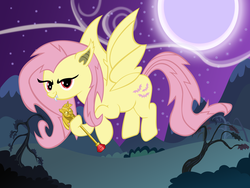 Size: 3264x2448 | Tagged: safe, artist:invictusnoctis, fluttershy, g4, female, flutterbat, high res, moon, solo, twilight scepter