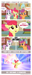 Size: 4094x9665 | Tagged: safe, artist:invictusnoctis, apple bloom, scootaloo, sweetie belle, alicorn, pony, call of the cutie, g4, absurd resolution, alicornified, bloomicorn, cutie mark crusaders, race swap, scene parody