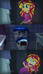 Size: 764x1312 | Tagged: safe, sunset shimmer, equestria girls, g4, my little pony equestria girls: rainbow rocks, but why, exploitable meme, look who's talking, look who's talking too, meme, sunset screamer, toilet, wat