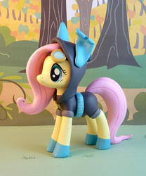 Size: 749x900 | Tagged: safe, artist:krowzivitch, fluttershy, pegasus, pony, g4, bunny ears, clothes, craft, customized toy, dangerous mission outfit, female, figurine, flutterspy, goggles, hoodie, irl, mare, photo, sculpture, solo, toy